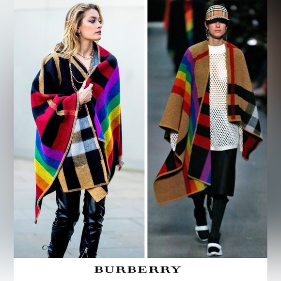 Rare Burberry Mega Check Rainbow Poncho / Cape / Wrap 🌈 Runway Collection Piece - Picture 12 of 13